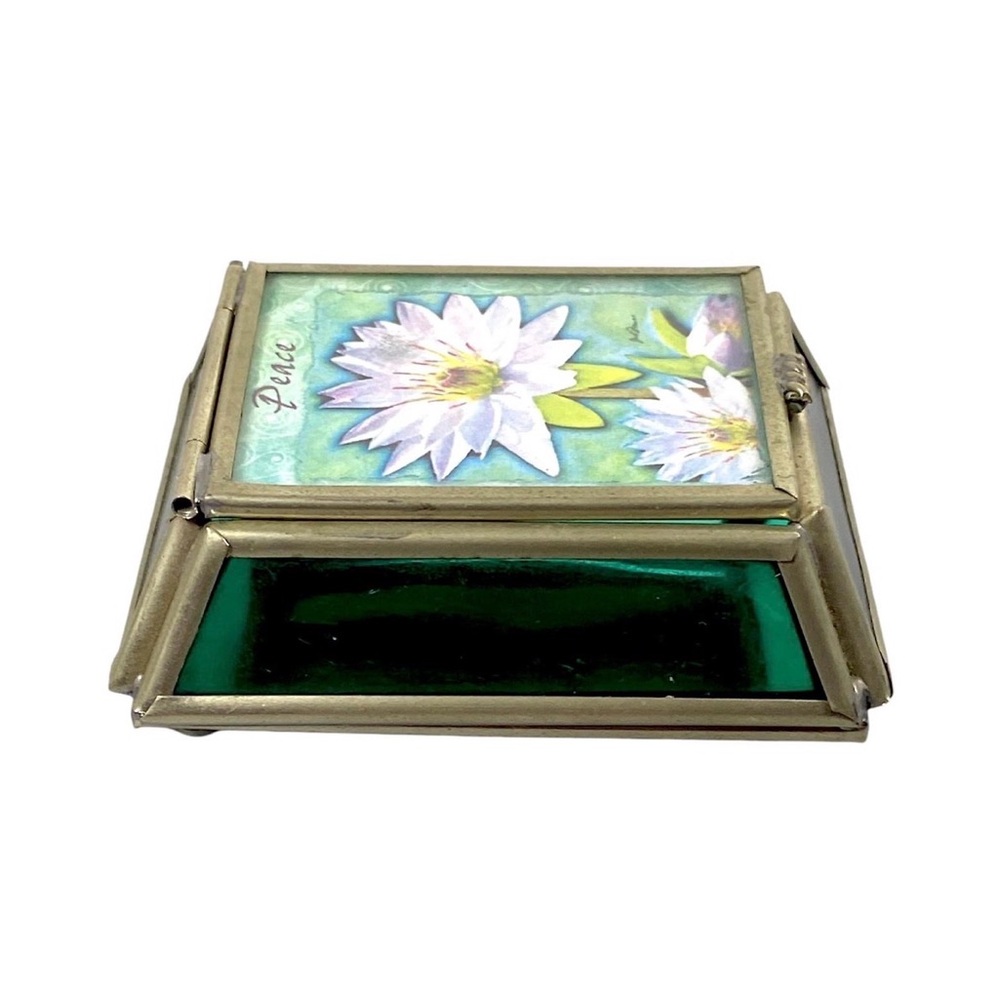 VIVA Mexico Stained Glass Jewelry Box Lily “Peace” Mirrored Trinket VTG - Picture 4 of 12
